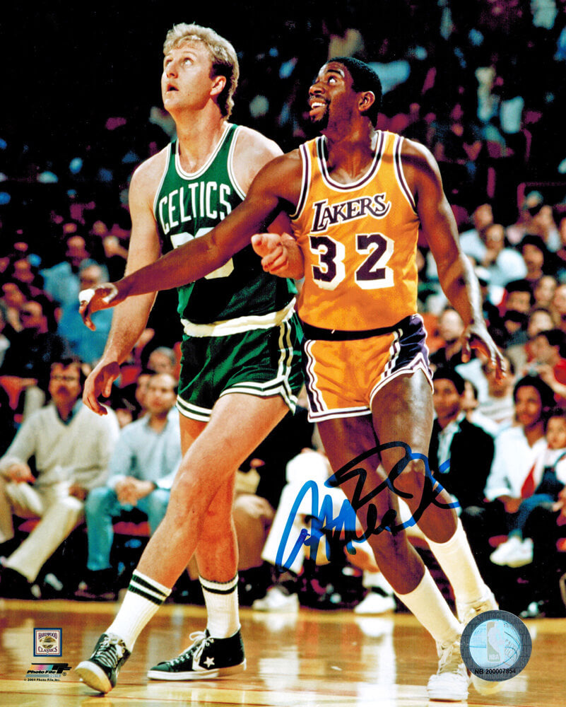 Magic Johnson Signed Lakers 8x10 Photo w/Larry Bird - JOH08P201 - Magic Johnson Signed Lakers 8x10 Photo w/Larry Bird product image