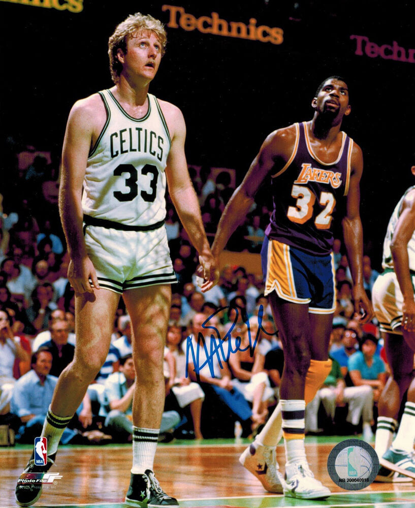 Magic Johnson Signed Lakers vs Celtics NBA Action 8x10 Photo w/Larry Bird - JOH08P207 - Magic Johnson Signed Lakers vs Celtics NBA Action 8x10 Photo w/Larry Bird product image
