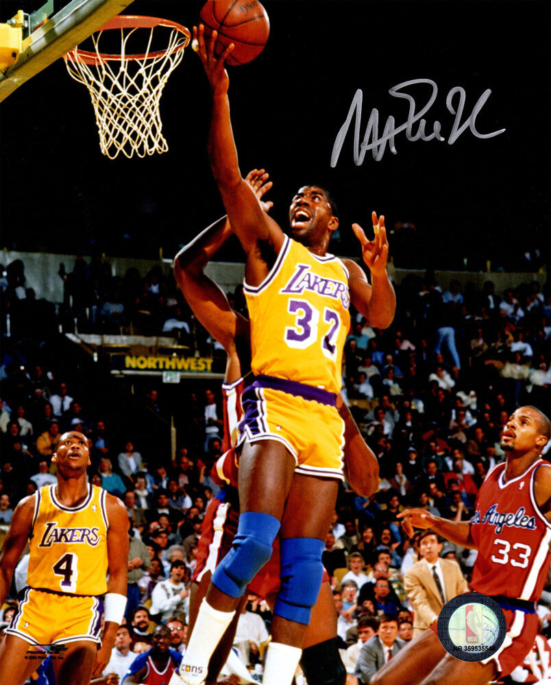 Magic Johnson Signed Los Angeles Lakers Lay Up 8x10 Photo - JOH08P211 - Magic Johnson Signed Los Angeles Lakers Lay Up 8x10 Photo product image