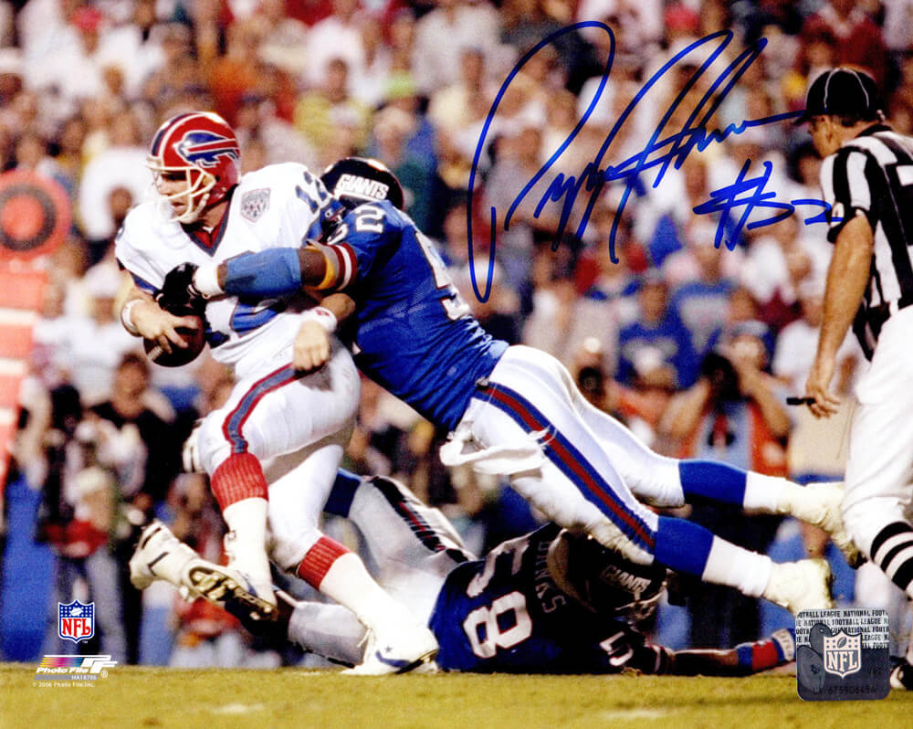 Pepper Johnson Signed New York Giants Super Bowl XXV Sacking Jim Kelly 8x10 Photo - JOH08P310 - Pepper Johnson Signed New York Giants Super Bowl XXV Sacking Jim Kelly 8x10 Photo product image