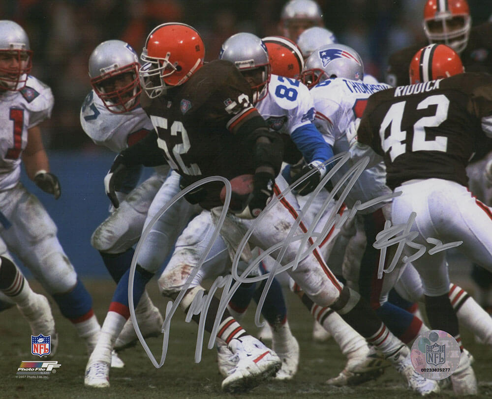 Pepper Johnson Signed Cleveland Browns Action vs Patriots 8x10 Photo - JOH08P312 - Pepper Johnson Signed Cleveland Browns Action vs Patriots 8x10 Photo product image