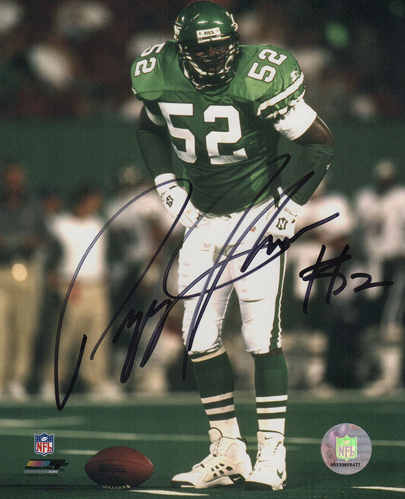 Pepper Johnson Signed New York Jets Green Jersey Over Football 8x10 Photo - JOH08P314 - Pepper Johnson Signed New York Jets Green Jersey Over Football 8x10 Photo product image