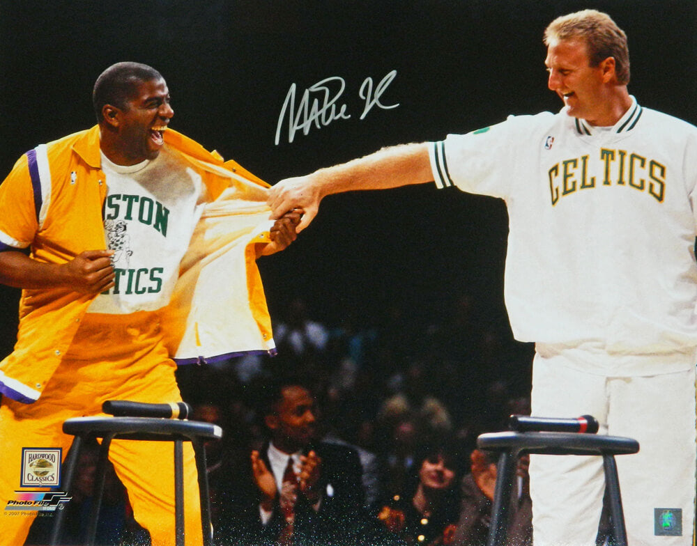 Magic Johnson Signed Los Angeles Lakers Larry Bird Retirement Night 16x20 Photo - JOH16P238 - Magic Johnson Signed Los Angeles Lakers Larry Bird Retirement Night 16x20 Photo product image