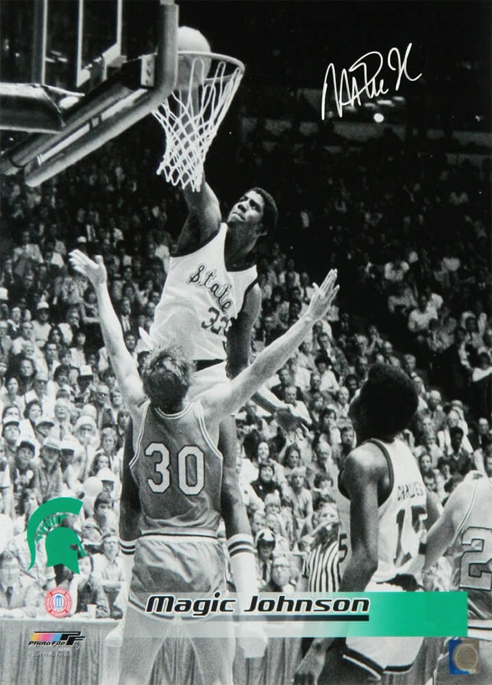 Magic Johnson Signed Michigan State Spartans Slam Dunk B&W 16x20 Photo - JOH16P243 - Magic Johnson Signed Michigan State Spartans Slam Dunk B&W 16x20 Photo product image