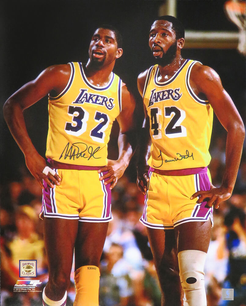 Magic Johnson & James Worthy Signed Los Angeles Lakers Standing 16x20 Photo - JOH16P275 - Magic Johnson & James Worthy Signed Los Angeles Lakers Standing 16x20 Photo product image