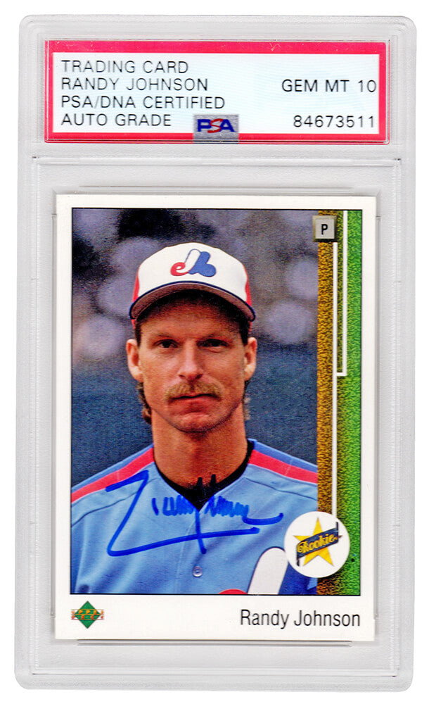 Randy Johnson Signed Montreal Expos 1989 Upper Deck Rookie Baseball Card #25 (PSA Encapsulated - Auto Grade 10) - JOHCAR101 - Randy Johnson Signed Montreal Expos 1989 Upper Deck Rookie Baseball Card #25 (PSA Encapsulated - Auto Grade 10) product image