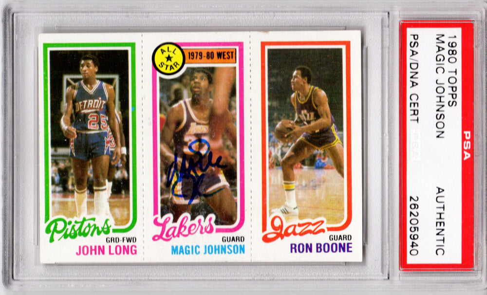 Magic Johnson signed Los Angeles Lakers 1980 Topps Rookie Card #18 - PSA/DNA - JOHCAR203 - Magic Johnson signed Los Angeles Lakers 1980 Topps Rookie Card #18 - PSA/DNA product image