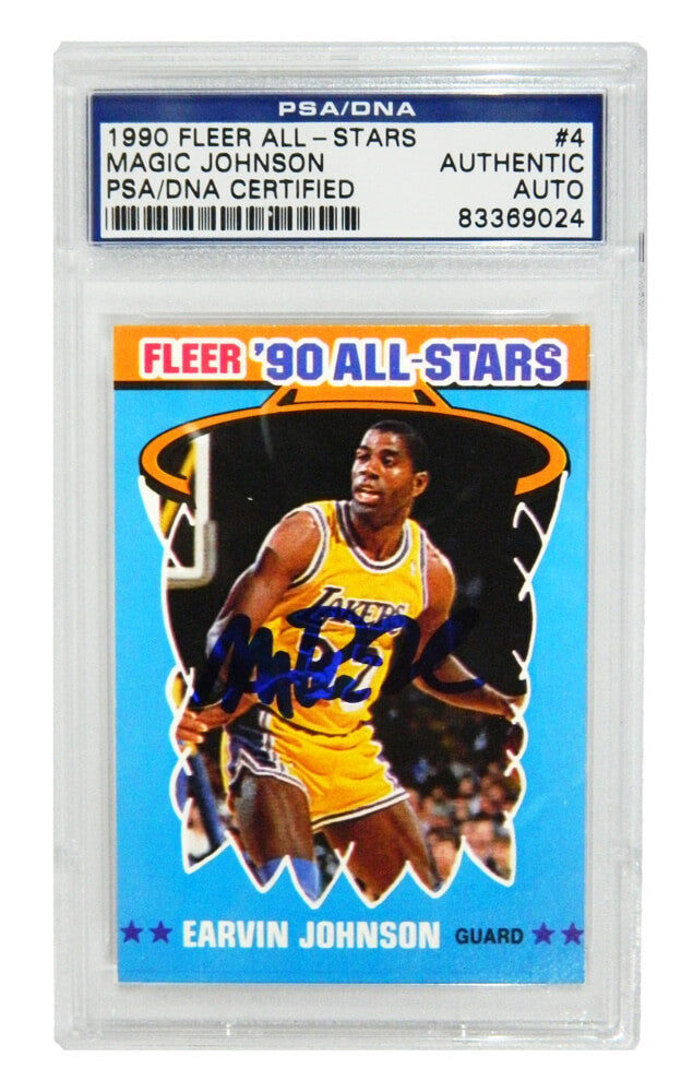 Magic Johnson Signed Los Angeles Lakers 1990 Fleer All Star Trading Card #4 - (PSA Encapsulated) - JOHCAR205 - Magic Johnson Signed Los Angeles Lakers 1990 Fleer All Star Trading Card #4 - (PSA Encapsulated) product image