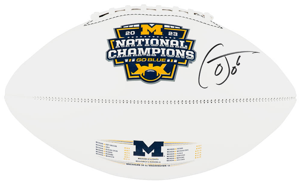 Cornelius Johnson Signed Michigan Wolverines 2023 National Champions Baden White Logo Football - JOHFTB370 - Cornelius Johnson Signed Michigan Wolverines 2023 National Champions Baden White Logo Football product image