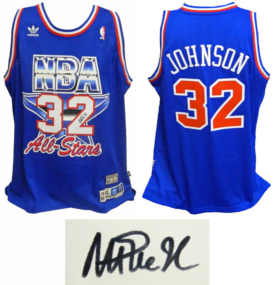 Magic Johnson Signed Western Conference 1992 All Star Game Official Adidas Blue Swingman Jersey - JOHJRY216 - Magic Johnson Signed Western Conference 1992 All Star Game Official Adidas Blue Swingman Jersey product image