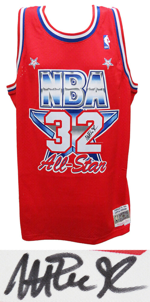 Magic Johnson Signed 1991 All Star Game Official Mitchell & Ness Red Throwback Swingman Jersey - JOHJRY220 - Magic Johnson Signed 1991 All Star Game Official Mitchell & Ness Red Throwback Swingman Jersey product image