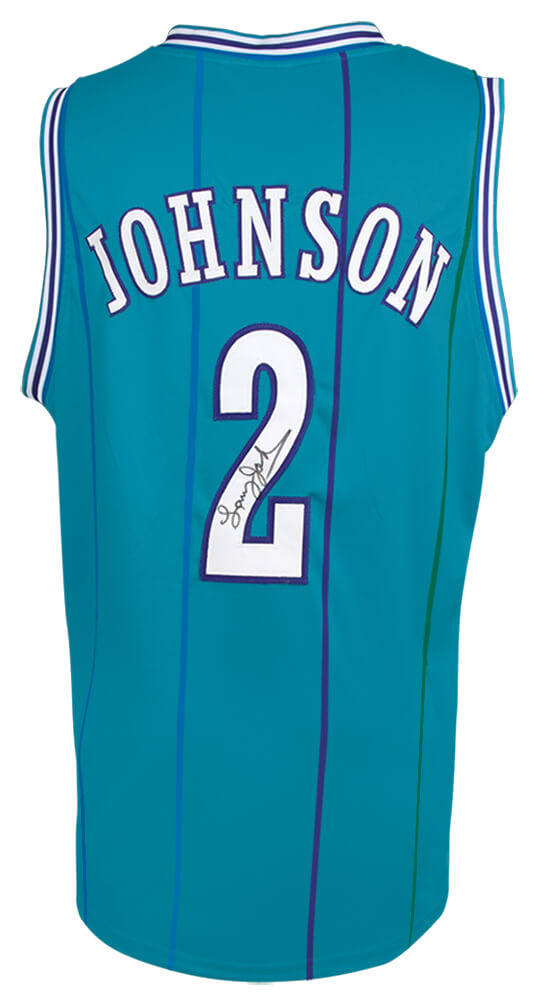 Larry Johnson Signed Teal Throwback Custom Basketball Jersey - JOHJRY240 - Larry Johnson Signed Teal Throwback Custom Basketball Jersey product image