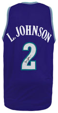 Larry Johnson Signed Purple Throwback Custom Basketball Jersey - JOHJRY241 - Larry Johnson Signed Purple Throwback Custom Basketball Jersey product image