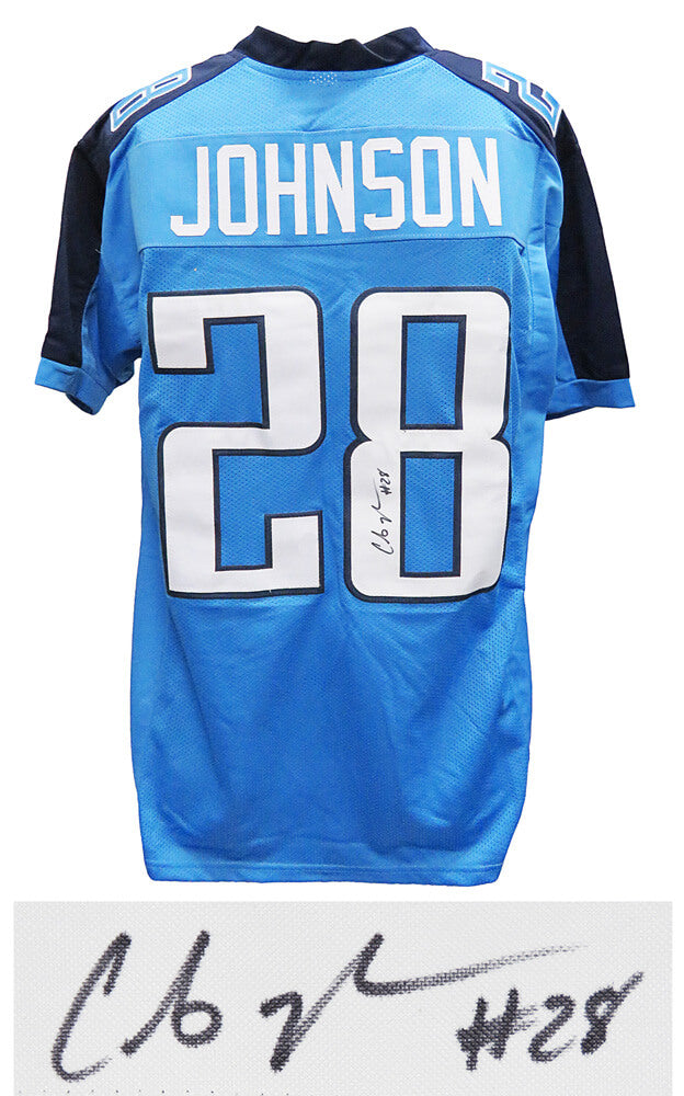 Chris Johnson Signed Blue Custom Football Jersey - JOHJRY300 - Chris Johnson Signed Blue Custom Football Jersey product image