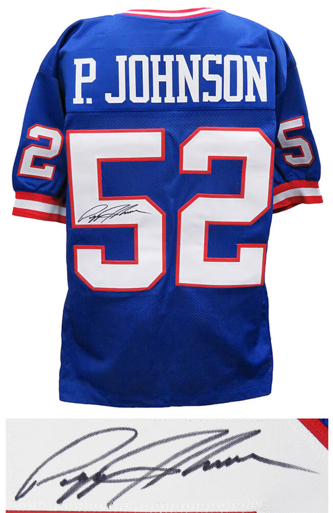 Pepper Johnson Signed Blue Throwback Custom Football Jersey - JOHJRY310 - Pepper Johnson Signed Blue Throwback Custom Football Jersey product image