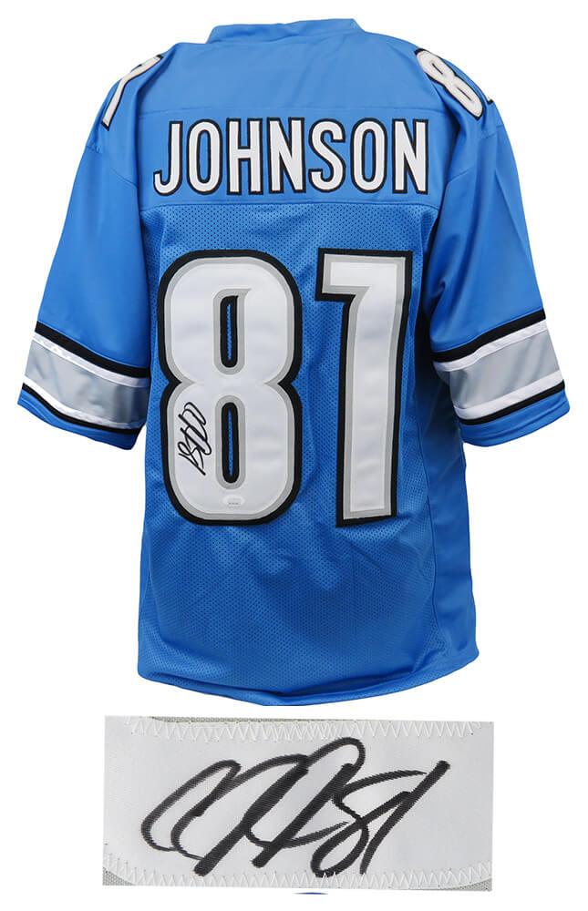 Calvin Johnson Signed Blue Custom Football Jersey (JSA COA) - JOHJRY331 - Calvin Johnson Signed Blue Custom Football Jersey (JSA COA) product image