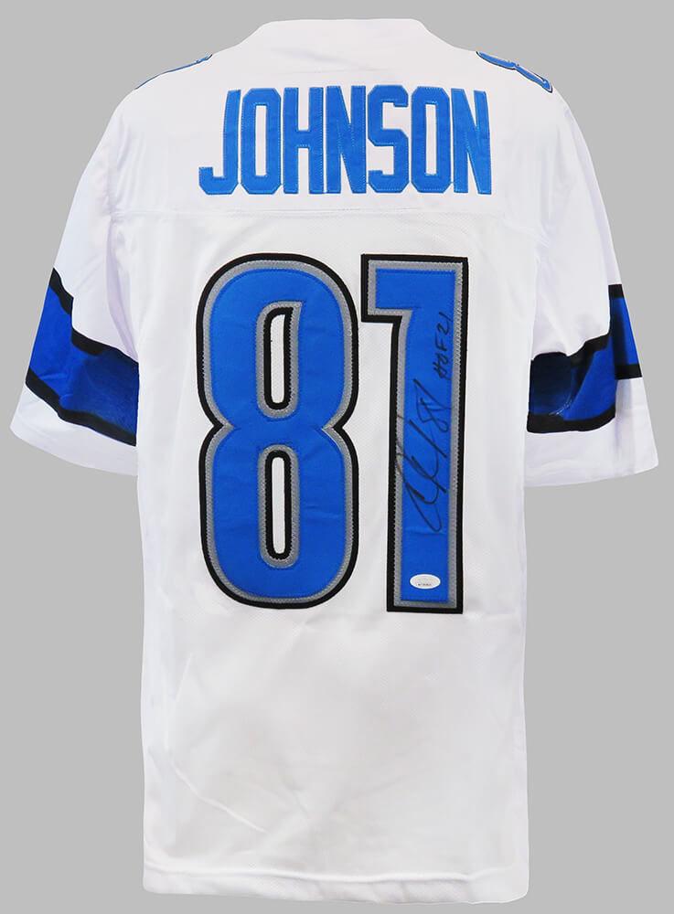 Calvin Johnson Signed White Custom Football Jersey w/HOF'21 - (JSA) - JOHJRY333 - Calvin Johnson Signed White Custom Football Jersey w/HOF'21 - (JSA) product image