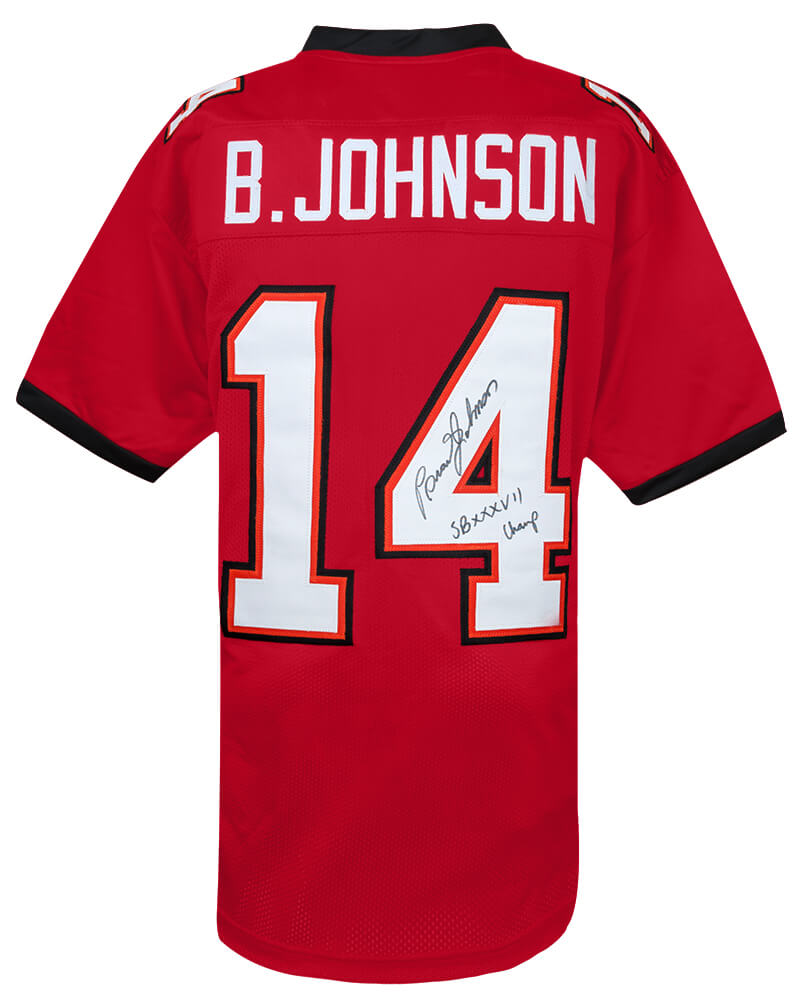 Brad Johnson Signed Red Custom Football Jersey w/SB XXXVII Champs - JOHJRY351 - Brad Johnson Signed Red Custom Football Jersey w/SB XXXVII Champs product image