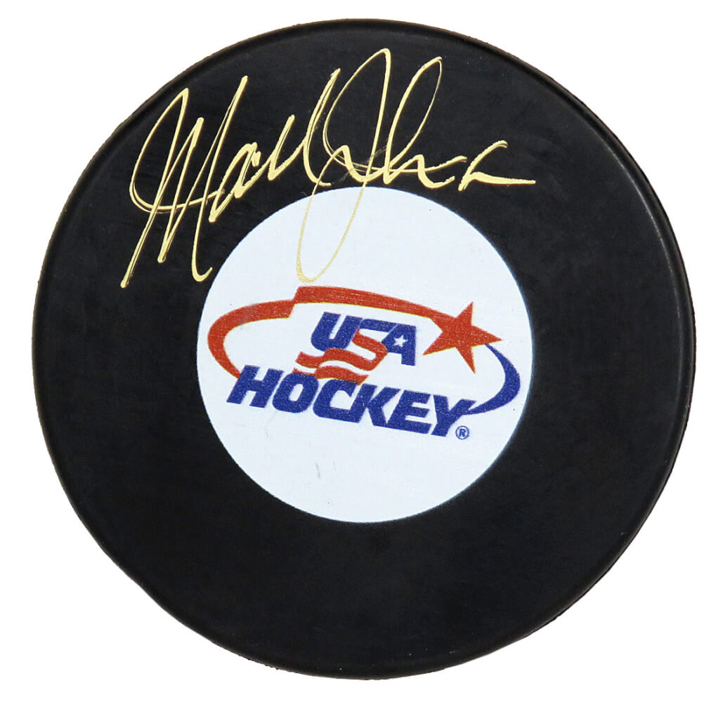 Mark Johnson Signed USA Hockey Logo Hockey Puck - JOHPUC401 - Mark Johnson Signed USA Hockey Logo Hockey Puck product image
