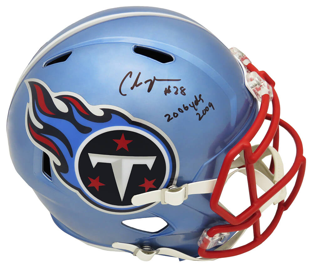 Chris Johnson Signed Tennessee Titans FLASH Riddell Full Size Replica Speed Helmet w/2006 Yds 2009 - JOHREP303 - Chris Johnson Signed Tennessee Titans FLASH Riddell Full Size Replica Speed Helmet w/2006 Yds 2009 product image