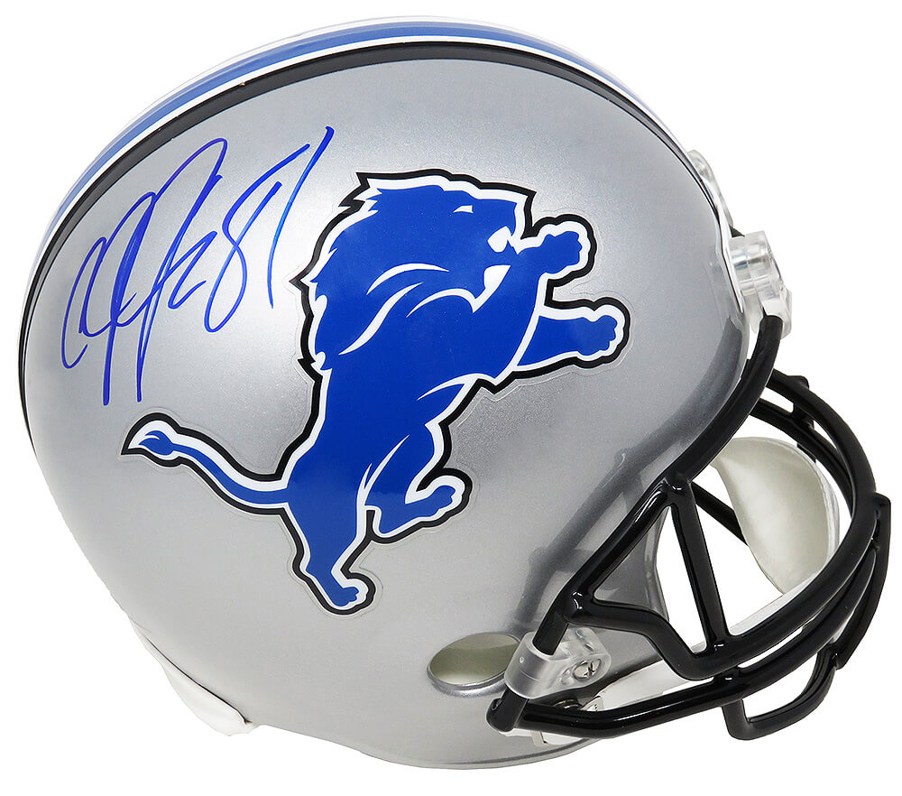 Calvin Johnson Signed Detroit Lions 2000's Style Throwback Riddell Full Size Replica Helmet - JOHREP320 - Calvin Johnson Signed Detroit Lions 2000's Style Throwback Riddell Full Size Replica Helmet product image