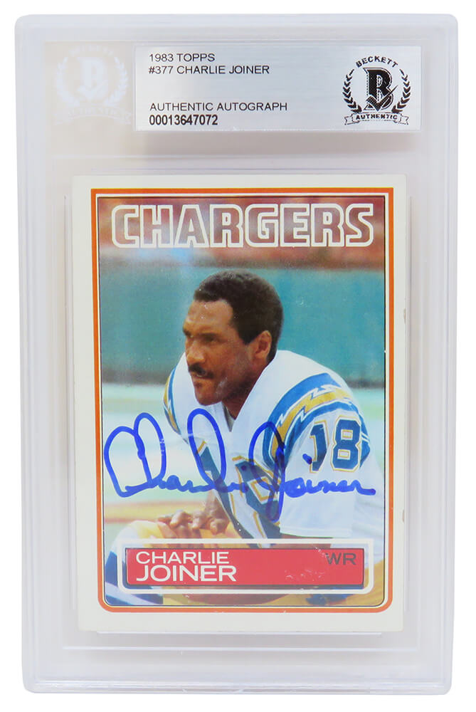 Charlie Joiner Signed San Diego Chargers 1983 Topps Football Trading Card #377 - (Beckett Encapsulated) - JOICAR304 - Charlie Joiner Signed San Diego Chargers 1983 Topps Football Trading Card #377 - (Beckett Encapsulated) product image