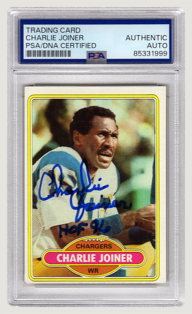 Charlie Joiner Signed San Diego Chargers 1980 Topps Football Trading Card #28 w/HOF'96 - (PSA Encapsulated) - JOICAR306 - Charlie Joiner Signed San Diego Chargers 1980 Topps Football Trading Card #28 w/HOF'96 - (PSA Encapsulated) product image