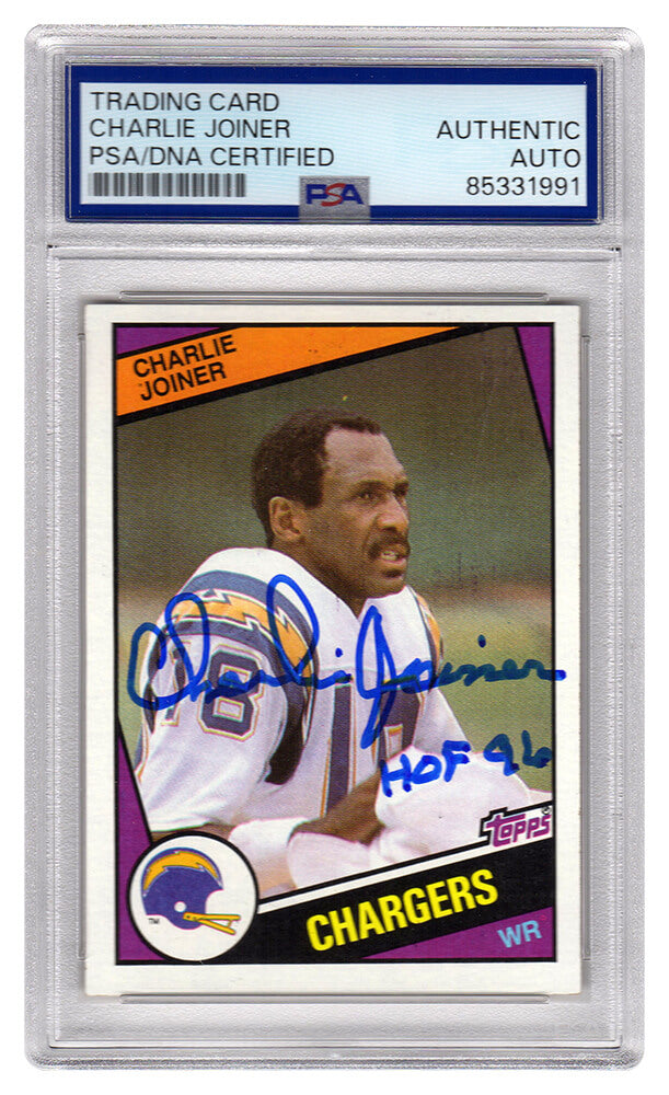 Charlie Joiner Signed San Diego Chargers 1984 Topps Football Trading Card #181 w/HOF'96 - (PSA Encapsulated) - JOICAR307 - Charlie Joiner Signed San Diego Chargers 1984 Topps Football Trading Card #181 w/HOF'96 - (PSA Encapsulated) product image