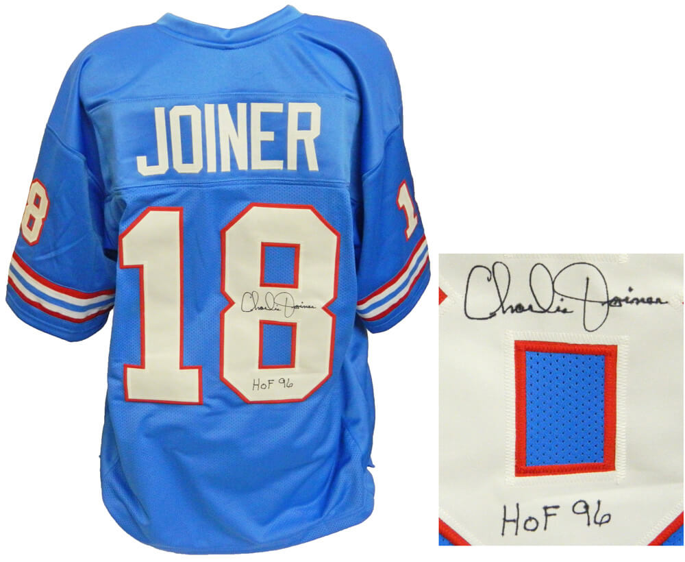 Charlie Joiner Signed Blue Throwback Custom Football Jersey w/HOF 96 - JOIJRY304 - Charlie Joiner Signed Blue Throwback Custom Football Jersey w/HOF 96 product image