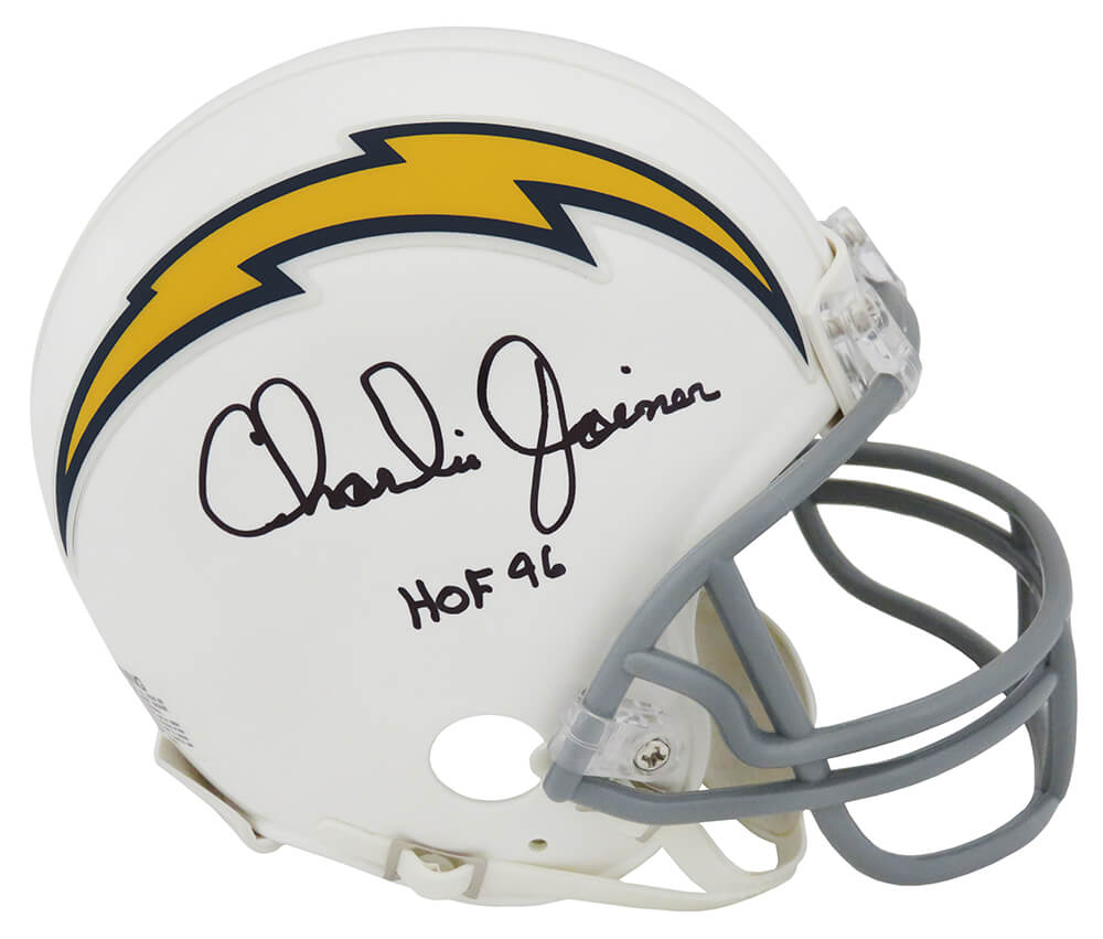 Charlie Joiner Signed Los Angeles Chargers Throwback White Riddell Mini Helmet w/HOF 96 - JOIMIN300 - Charlie Joiner Signed Los Angeles Chargers Throwback White Riddell Mini Helmet w/HOF 96 product image