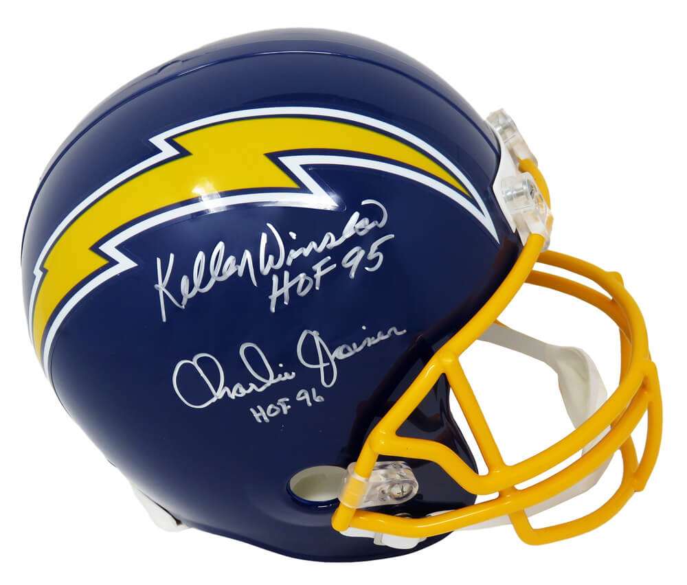 Charlie Joiner & Kellen Winslow Dual Signed Chargers Navy Throwback Riddell Full Size Replica Helmet w/HOF'95, HOF'96 - JOIREP301 - Charlie Joiner & Kellen Winslow Dual Signed Chargers Navy Throwback Riddell Full Size Replica Helmet w/HOF'95, HOF'96 product image