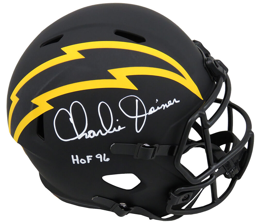 Charlie Joiner Signed Chargers Eclipse Black Matte Riddell Full Size Speed Replica Helmet w/HOF'96 - JOIREP303 - Charlie Joiner Signed Chargers Eclipse Black Matte Riddell Full Size Speed Replica Helmet w/HOF'96 product image