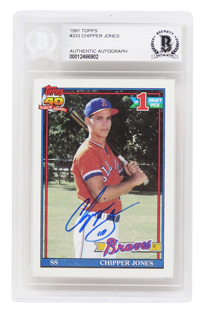 Chipper Jones Signed Atlanta Braves 1991 Topps Rookie Trading Card #333 - (Beckett Encapsulated) - JONCAR101 - Chipper Jones Signed Atlanta Braves 1991 Topps Rookie Trading Card #333 - (Beckett Encapsulated) product image