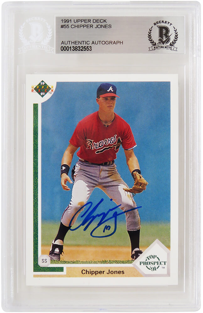 Chipper Jones Signed Atlanta Braves 1991 Upper Deck Rookie Baseball Card #55 - (Beckett Encapsulated) - JONCAR103 - Chipper Jones Signed Atlanta Braves 1991 Upper Deck Rookie Baseball Card #55 - (Beckett Encapsulated) product image