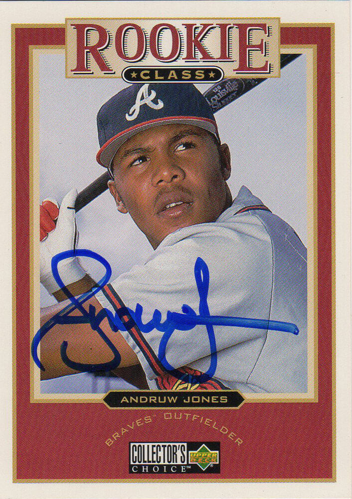 Andruw Jones Signed Atlanta Braves 1997 Upper Deck Collector's Choice Rookie Baseball Card #1 - JONCAR120 - Andruw Jones Signed Atlanta Braves 1997 Upper Deck Collector's Choice Rookie Baseball Card #1 product image