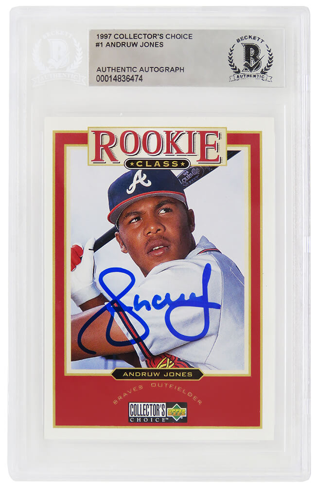 Andruw Jones Signed Atlanta Braves 1997 Upper Deck Collector's Choice Rookie Baseball Card #1 - (Beckett Encapsulated) - JONCAR122 - Andruw Jones Signed Atlanta Braves 1997 Upper Deck Collector's Choice Rookie Baseball Card #1 - (Beckett Encapsulated) product image