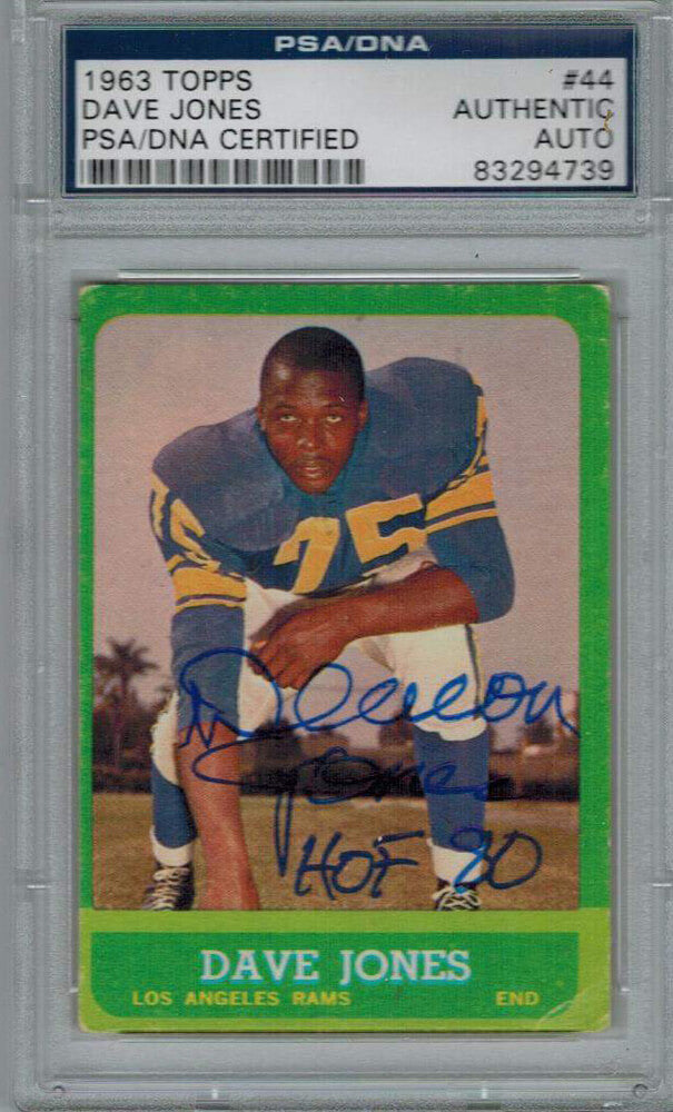 Deacon (Dave) Jones Signed Rams 1963 Topps Rookie Card #44 w/HOF'80 PSA/DNA - JONCAR300 - Deacon (Dave) Jones Signed Rams 1963 Topps Rookie Card #44 w/HOF'80 PSA/DNA product image