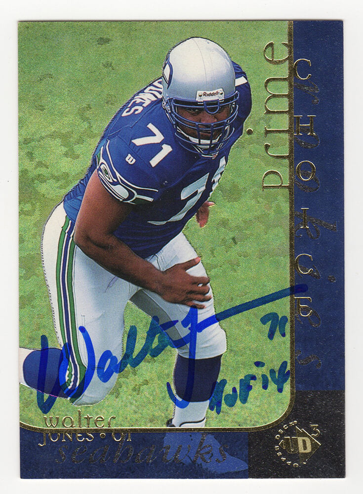 Walter Jones Signed Seattle Seahawks 1997 Upper Deck Football Rookie Card #2 w/HOF 14 - JONCAR311 - Walter Jones Signed Seattle Seahawks 1997 Upper Deck Football Rookie Card #2 w/HOF 14 product image