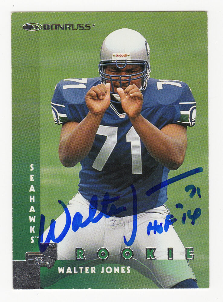 Walter Jones Signed Seattle Seahawks 1997 Donruss Football Rookie Card #221 w/HOF 14 - JONCAR312 - Walter Jones Signed Seattle Seahawks 1997 Donruss Football Rookie Card #221 w/HOF 14 product image