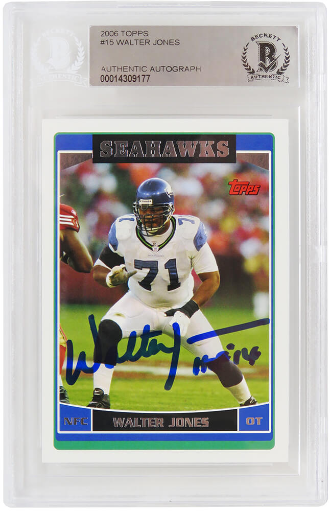 Walter Jones Signed Seattle Seahawks 2006 Topps Football Card #15 w/HOF 14 - (Beckett Encapsulated) - JONCAR318 - Walter Jones Signed Seattle Seahawks 2006 Topps Football Card #15 w/HOF 14 - (Beckett Encapsulated) product image