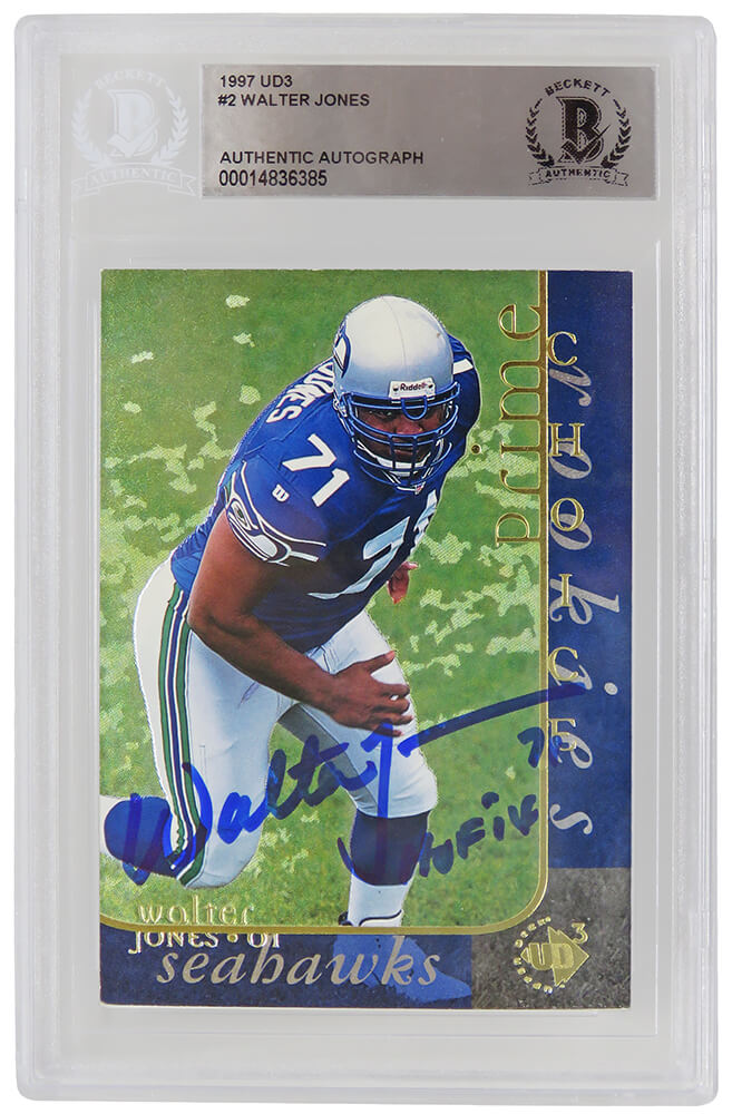 Walter Jones Signed Seattle Seahawks 1997 Upper Deck Rookie Card #2 w/HOF 14 (Beckett Encapsulated) - JONCAR320 - Walter Jones Signed Seattle Seahawks 1997 Upper Deck Rookie Card #2 w/HOF 14 (Beckett Encapsulated) product image