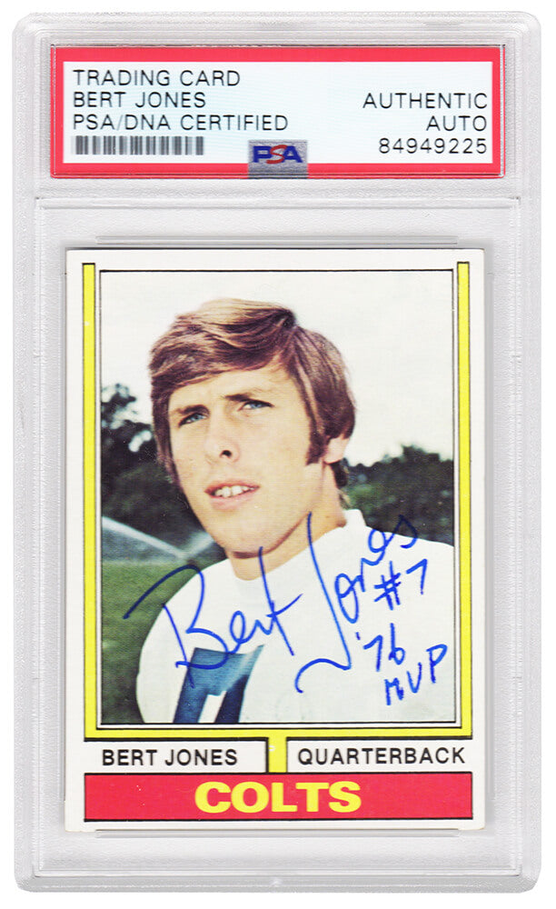 Bert Jones Signed Colts 1974 Topps Rookie Football Card #524 w/76 MVP - (PSA Encapsulated) - JONCAR340 - Bert Jones Signed Colts 1974 Topps Rookie Football Card #524 w/76 MVP - (PSA Encapsulated) product image