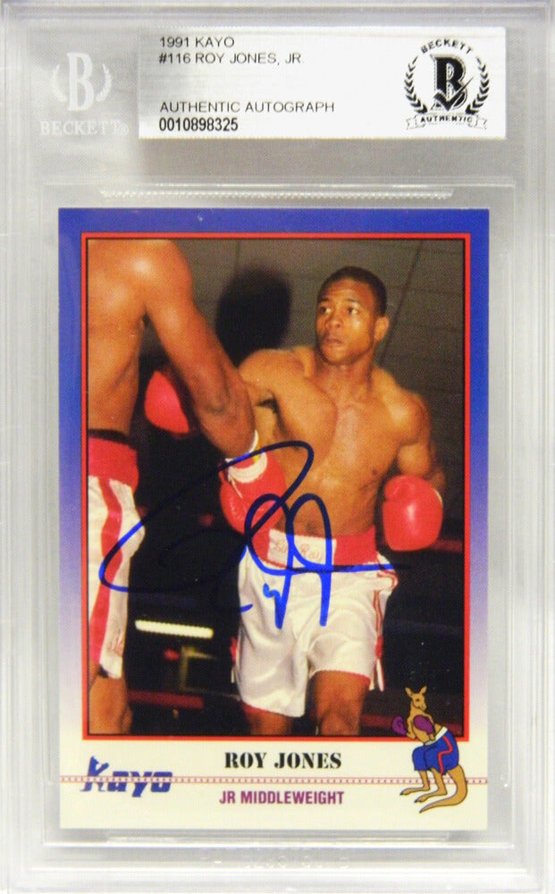 Roy Jones Jr Signed Boxing Jr Middleweight 1991 Kayo Rookie Card #116 (Beckett Encapsulated) - JONCAR501 - Roy Jones Jr Signed Boxing Jr Middleweight 1991 Kayo Rookie Card #116 (Beckett Encapsulated) product image