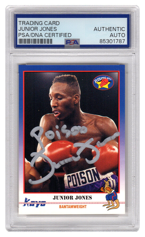 Junior Jones Signed 1991 Kayo Boxing Card #231 w/Poison - (PSA Encapsulated) - JONCAR513 - Junior Jones Signed 1991 Kayo Boxing Card #231 w/Poison - (PSA Encapsulated) product image