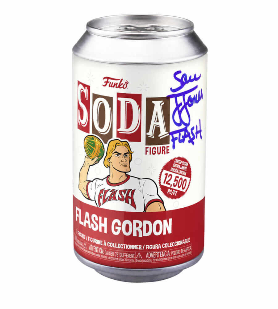 Sam J. Jones Signed Flash Gordon Soda Can Funko Vinyl Figure w/Flash - JONFUN502 - Sam J. Jones Signed Flash Gordon Soda Can Funko Vinyl Figure w/Flash product image