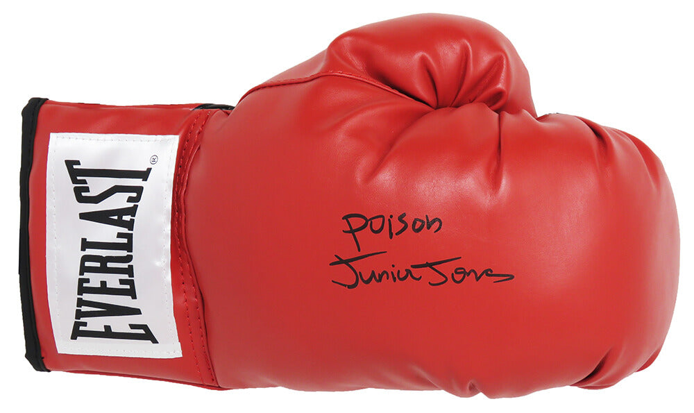 Junior Jones Signed Everlast Red Boxing Glove w/Poison - JONGLV530 - Junior Jones Signed Everlast Red Boxing Glove w/Poison product image