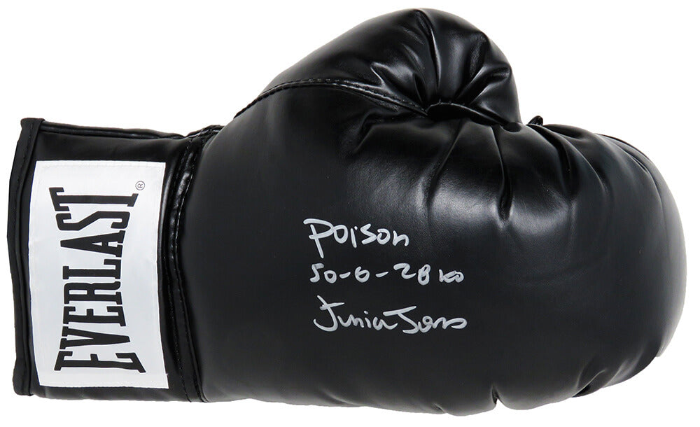 Junior Jones Signed Everlast Black Boxing Glove w/Poison, 50-6, 28 KO's - JONGLV534 - Junior Jones Signed Everlast Black Boxing Glove w/Poison, 50-6, 28 KO's product image