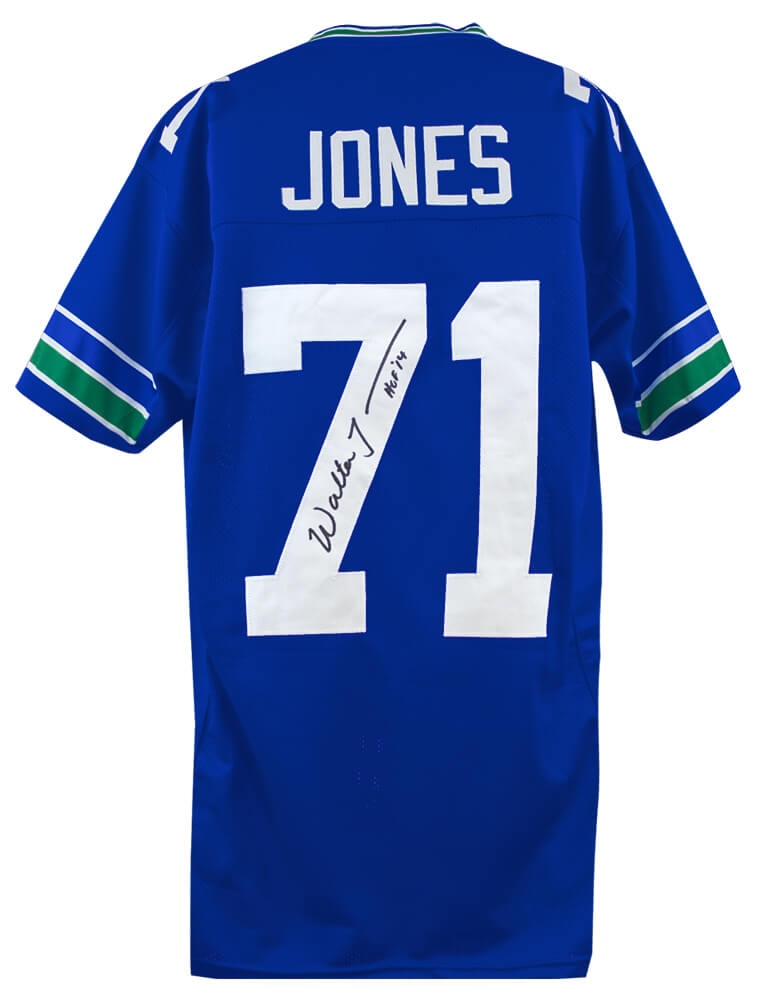 Walter Jones Signed Blue Throwback Custom Football Jersey w/HOF'14 - JONJRY310 - Walter Jones Signed Blue Throwback Custom Football Jersey w/HOF'14 product image