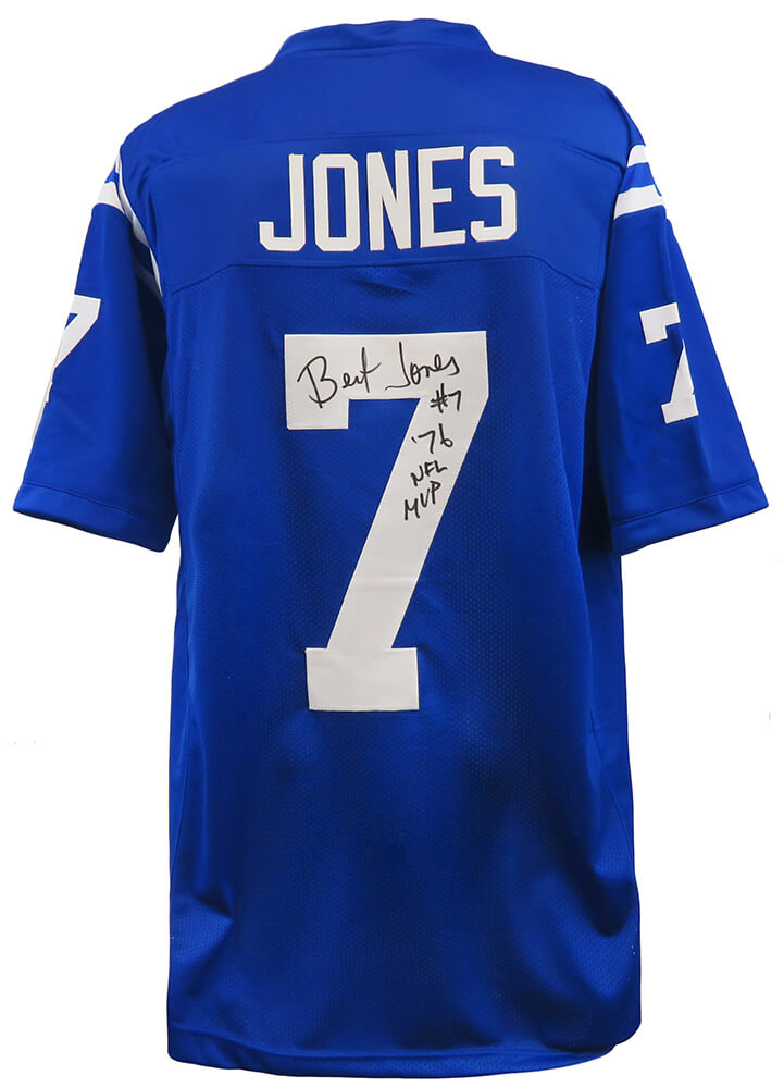 Bert Jones Signed Blue Custom Football Jersey w/76 MVP - JONJRY340 - Bert Jones Signed Blue Custom Football Jersey w/76 MVP product image