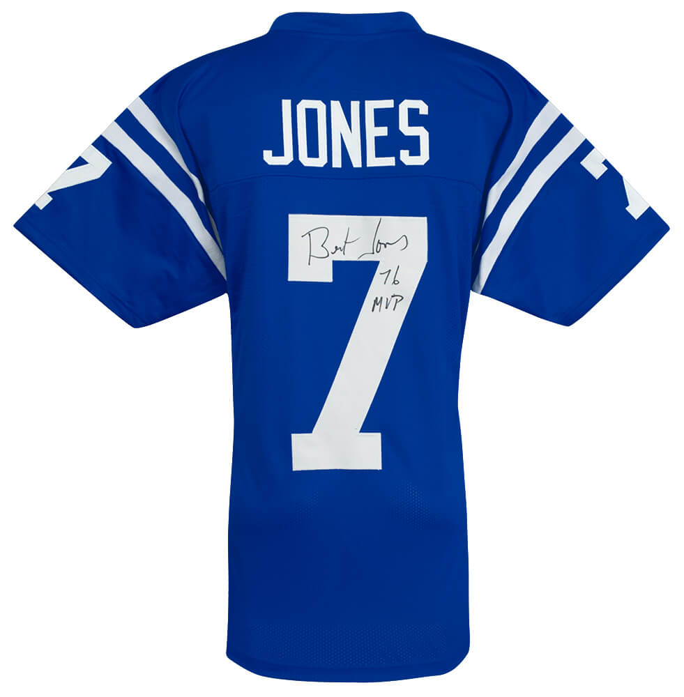 Bert Jones Signed Blue Throwback Custom Football Jersey w/76 MVP - JONJRY341 - Bert Jones Signed Blue Throwback Custom Football Jersey w/76 MVP product image